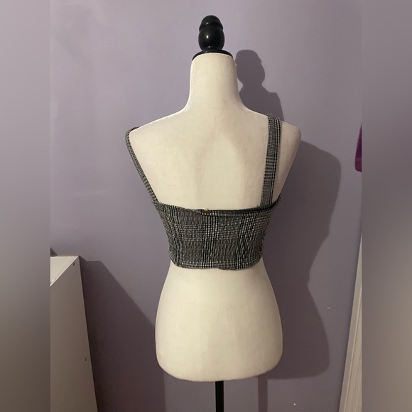 Free People Smocked Crop Top Tank Black White Gingham Plaid Print - Picture 5 of 5